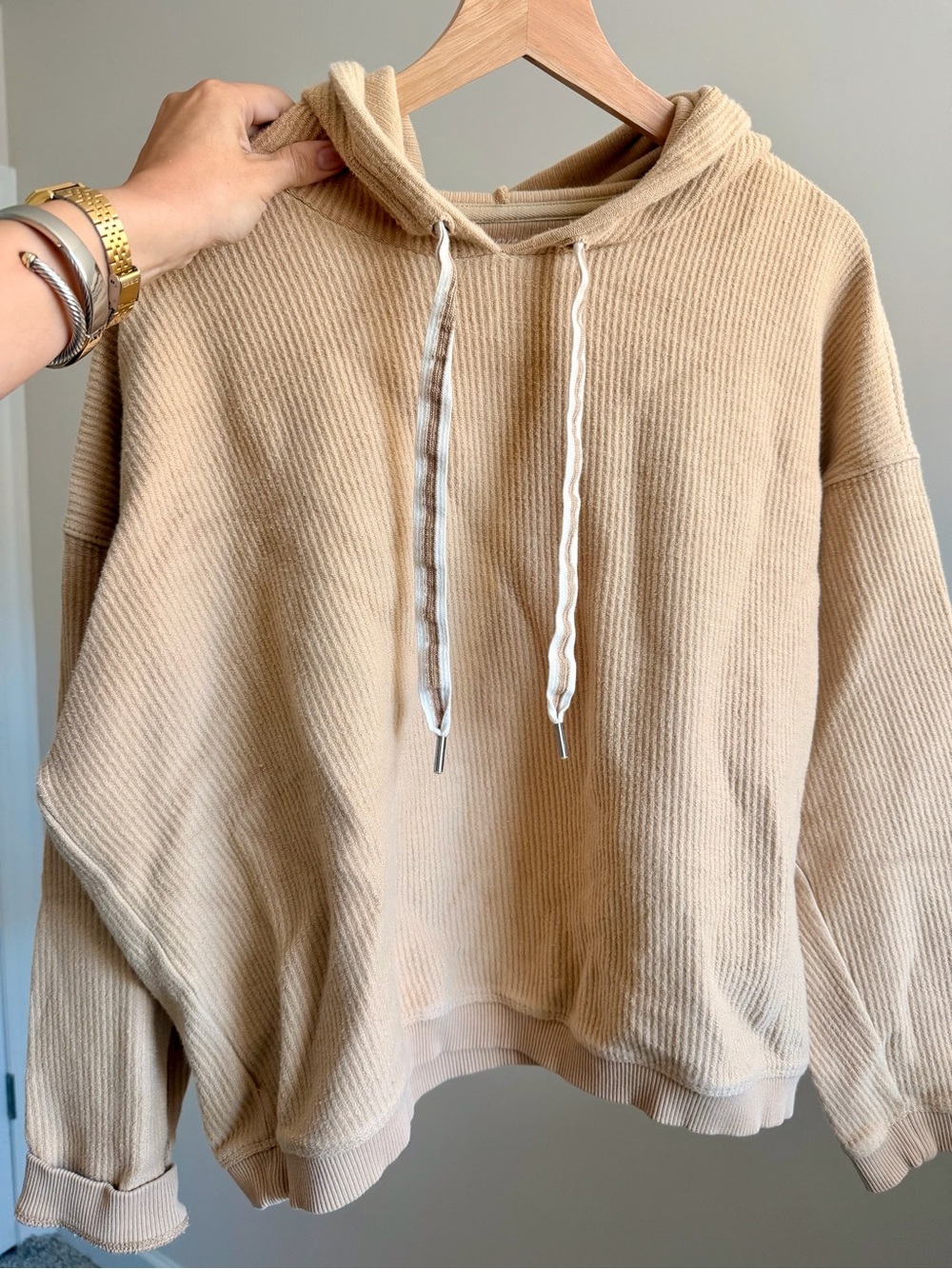 Aerie Neutral Ribbed Hoodie Sweatshirt